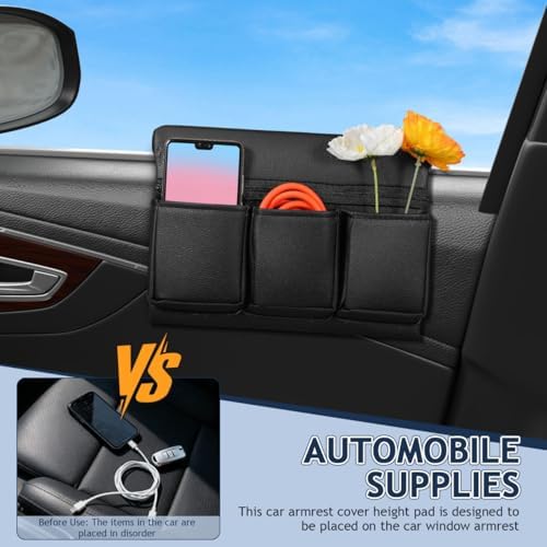 Hemobllo Car Window Armrest Storage Box – Leather Door Armrest Pad with Pocket, 8.5In Wide, Keeps Phone & Keys Organized, Easy Install & Clean, for Sedans, SUVs, Trucks - Image 5