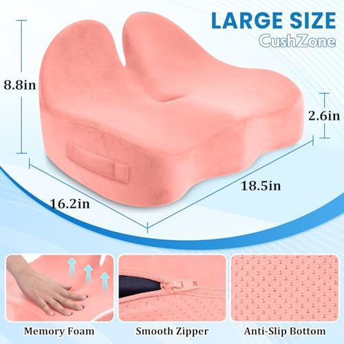 CushZone Ergonomic Seat Cushion, Sciatica Support for Office Chair, Pink - Image 2