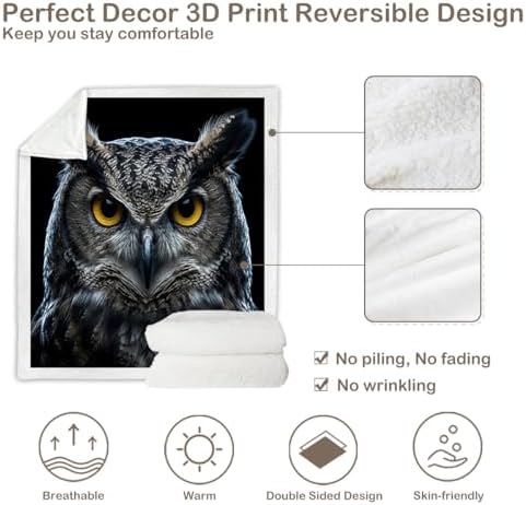 Owl Sherpa Blanket Animal Print Throw Blanket for Men and Women Soft Warm Cozy 60x80 Inches Wisdom Design Bedroom Couch Study Room Decor Gift for Birthday Housewarming Anniversary - Image 7