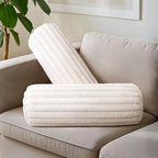 AELS Faux Fur Striped Cylinder Pillows Set of 2, 8" x 24" Decorative Modern Bolster Pillows with Removable Washable Cover & Insert, Body Pillow for Couch Bed, Living Room Bedroom Nursery Decor, White by AELS