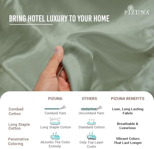 Pizuna 100% Cotton Queen Pillow Shams 400 Thread Count Sea Foam - Image 6