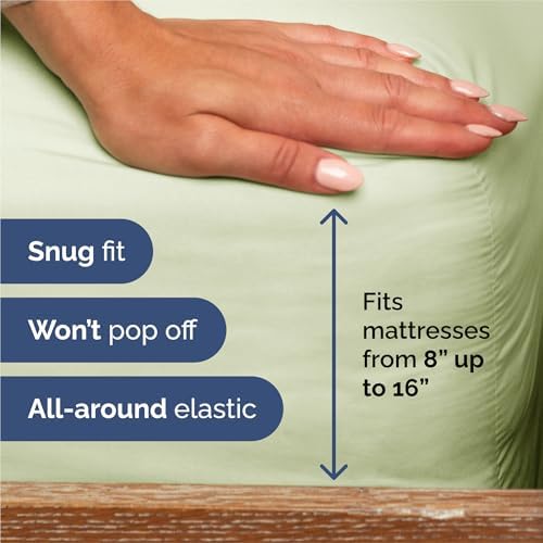 Split King 7 Piece Bed Sheet Set - Breathable & Cooling - Light Sage Green - Image 3