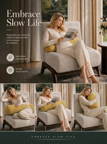 Long Cylinder Pillow Corduroy Lumbar Pillow Neck Roll Throw Pillow - Image 4