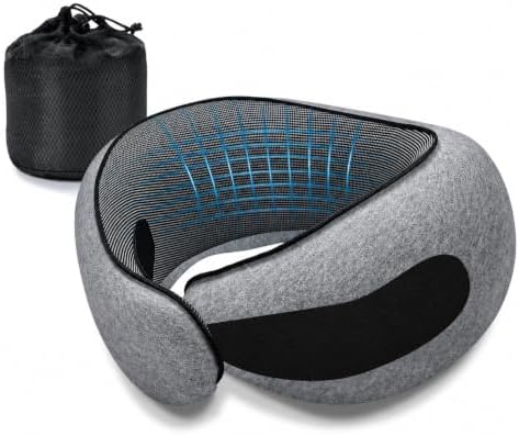 Airplane Travel Neck Pillow, Adjustable Neck and Chin Support for Upright Sleep, Soft Memory Sponge Neck Comfort Pillow, Fully Machine Washable, Includes Handbag, Adult Size,(Grey) by Unknown