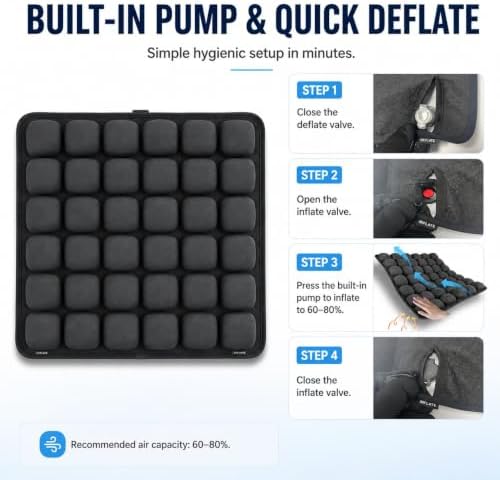 Inflatable Travel Seat Cushion with Built-in Pump - Compact Airplane Seat Cushion for Long Flights - Ergonomic Air Pad for Car, Stadium Bleachers & Desk Chair Comfort (Dark) - Image 5