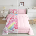 Erosebridal Unicorn Queen Comforter Set for Girls Kids Rainbow Princess Pink Unicorn Bedding Set Teens Adult Kawaii Cute Castle Stars Bed Sets Cartoon Horse Reversible Quilt Fantasy Girls Room Decor - Image 5