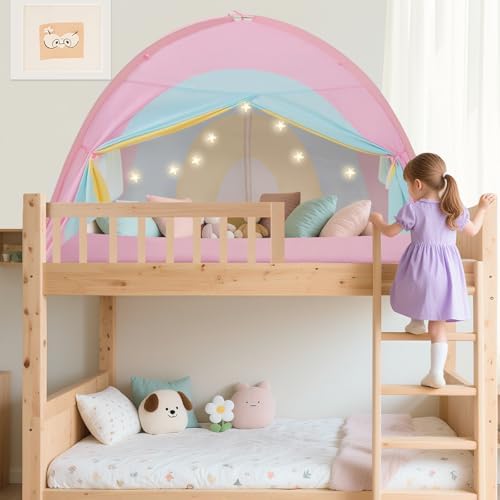 Twin Bed Tent for Kids, Twin Size Bed Canopy with Star Lights, Privacy Space Blackout Sleeping Tents, Indoor Breathable Portable Bunk Bed Tent for Boys and Girls, Rainbow - Image 6