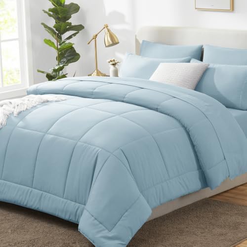 CozyLux Queen Comforter Set Light Blue - 7 Pieces Bed in a Bag by CozyLux