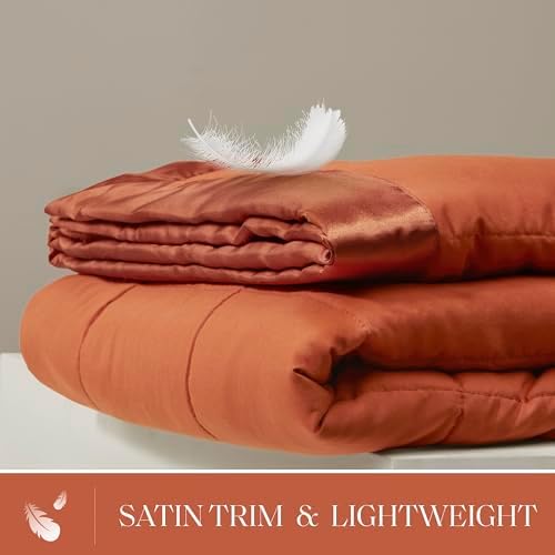 Madison Park Down Alternative Twin Size Blanket for Bed, Satin Trim, Orange - Image 3