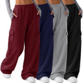 Ficerd 4 Pack Women's Cargo Sweatpants Stretchy Pull On Pants by Ficerd