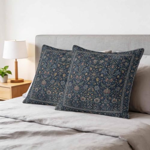 24x24 Pillow Covers Set of 2, Navy Blue Floral Boho Square Throw Pillow Covers for Couch/Sofa/Living Room, Retro Ethnic Tribe Abstract Art Decorative Soft Pillowcases for Couch Throw Pillows - Image 6