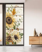 Window Privacy Film Frosted, Pumpkins Sunflower Fall Non-Adhesive Static Cling Window Tint, Thanksgiving Botanical Wooden Insulated Windows Frosted Films for Living Room, 35.4 x 78.7 Inches - Image 5