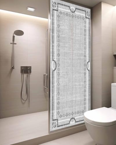 Window Privacy Film Frosted, Gray Botanical Static Cling Door Window Covering, Vintage Florals Geometric Minimalist UV Blocking Windows Film for Office, Hotel, Bedroom, 29.5 x 78.7 Inches - Image 3