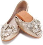 KUNWFNIX Women Ballet Flats Rhinestone Wedding Ballerina Shoes Foldable Sparkly Comfort Slip on Flat Shoes by KUNWFNIX