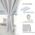 Blackout Curtains for Bedroom Sticky Curtain Blackout Window Cover Self Adhesive Curtains Rod No Drillng, 47" W X 71" L, Light Grey, 2 Panels - Image 3