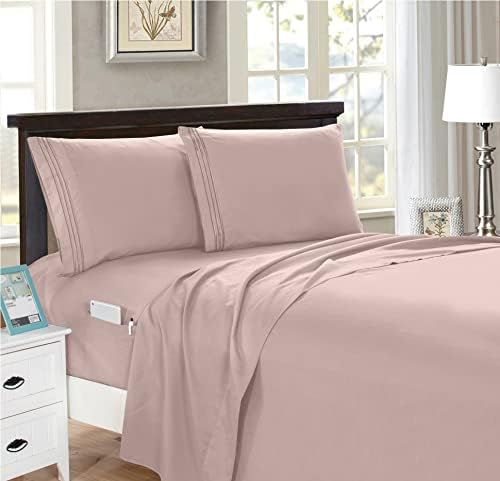 Elegant Comfort 4-Piece Solid Smart Sheet Set-Deep Pocket Fitted Sheet with Side Storage Pockets-Silky Soft 1500 Thread Count Egyptian Quality Microfiber, Wrinkle and Fade Resistant, King, Dusty Rose - Image 3