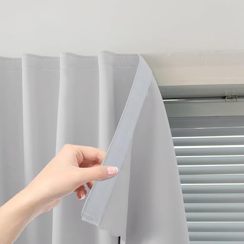 Blackout Curtains for Bedroom Sticky Curtain Blackout Window Cover Self Adhesive Curtains Rod No Drillng, 47" W X 71" L, Light Grey, 2 Panels by Sovtfides
