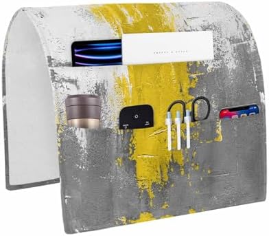 Sofa Armrest Organizer Bedside Caddy, Yellow Cement Gray Non Slip Couch Remote Control Holder for Recliner, Modern Abstract Art Yellow Armchair Caddy with Pocket for Magazine, Phone, 19.7"x35" by Unknown