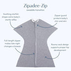 SleepingBaby Zipadee-Zip Transition Swaddle - Cozy Baby Swaddle Blanket with Zipper Convenience - Roomy Wearable Blanket for Easy Diaper Changes - Heather Grey, Large (12-24 Month) - Image 2