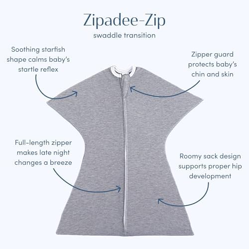 SleepingBaby Zipadee-Zip Transition Swaddle - Cozy Baby Swaddle Blanket with Zipper Convenience - Roomy Wearable Blanket for Easy Diaper Changes - Heather Grey, Large (12-24 Month) - Image 2