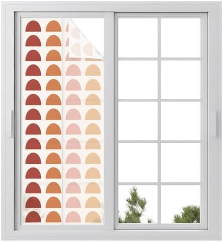 Window Privacy Film Frosted, Colorful Boho Static Cling Door Window Covering, Middle Century Geometric Abstract Art UV Blocking Windows Film for Office, Hotel, Bedroom, 29.5 x 78.7 Inches by Unknown