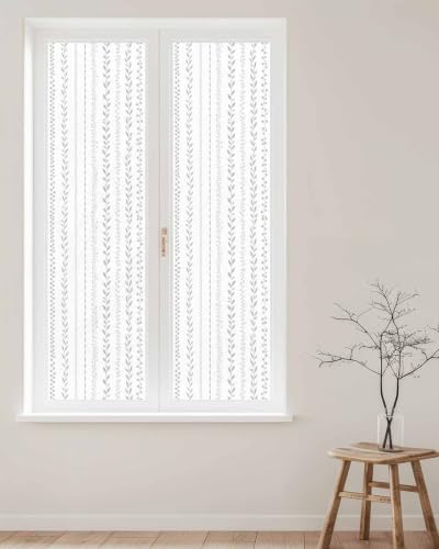 Window Privacy Film Frosted, Modern Minimalist Reusable Static Cling Window Tints, Rustic Leaves Vertical Stripes Gray Heat Control Windows Films for Offices, Balcony, 29.5 x 118 Inches - Image 2