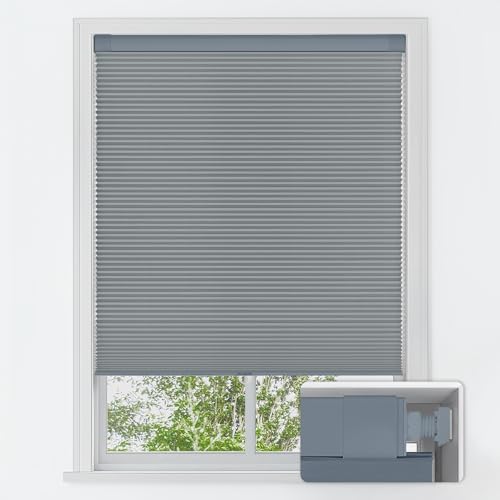 LazBlinds No Drill Cordless Cellular Shades, 39" W x 64" H, Dark Grey by LazBlinds
