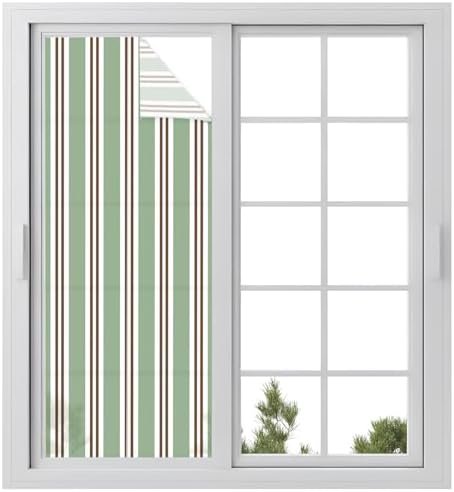 Window Privacy Film Frosted, Green Brown Striped Static Cling Door Window Covering, Modern Farmhouse Vertical Stripes UV Blocking Windows Film for Office, Hotel, Bedroom, 29.5 x 78.7 Inches by Unknown