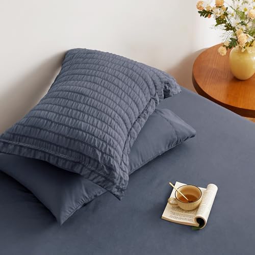 Seersucker Navy Blue Twin XL Comforter Set, 5-Piece Bed in a Bag - Image 6