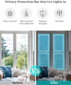 Window Privacy Film Frosted, Azure Blue Botanical Reusable Static Cling Window Tints, Vintage Florals Geometric Minimalist Heat Control Windows Films for Offices, Balcony, 29.5 x 118 Inches - Image 6