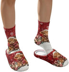 Jeiento Winter Fuzzy Slipper and Crew Socks for Women,Adult Slip-on Close Toe House Slipper,Flat Comfort home Slides - Image 4