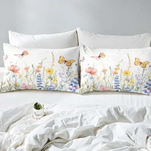 Floral Bedding Set Kids Botanical Fowers Comforter Set Garden Blossom Comforter for Boys Room Decor Lightweight White Duvet Set Full Size - Image 6