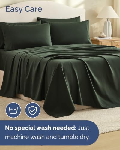 Cal King 6 Piece Bed Sheet Set - Breathable & Cooling Sheets - Forest Green - Image 6