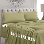 Mocassi Cal King Size 4-Piece Bed Sheet Set - 1800 Premium Hotel Quality Microfiber 18-24 Inches Extra Deep Pocket Fitted Sheet- Luxury Soft, Breathable, Wrinkle, and Fade Resistant, Sage Green by MocassiLuxuryBedding