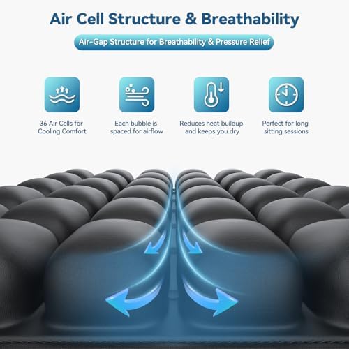 Inflatable Seat Cushion for Air Travel with Built-in Manual Pump, Portable, Breathable, Non-Slip, Waterproof Lycra Cover (Matte Black) - Image 3