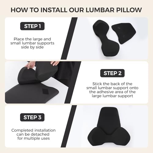 BEBAS Ergonomic Memory Foam Extended Lumbar Support Pillow for Car, Black - Image 3