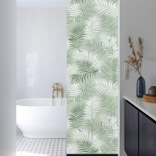 Window Privacy Film Frosted, Green Botanical Reusable Static Cling Window Tints, Summer Palm Leaves Foliage Tropical Heat Control Windows Films for Offices, Balcony, 29.5 x 118 Inches - Image 3