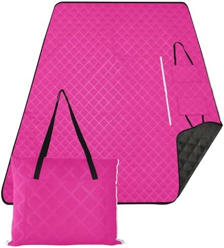 Outdoor Picnic Blanket Water Resistant Party Waterproof Blanket 80"X60" for Outdoorsy People Picnic Items, Neon Pink by famyily