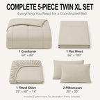 CozyLux Twin XL Comforter Set Beige - 5 Pieces Twin XL Bed in a Bag - Image 2