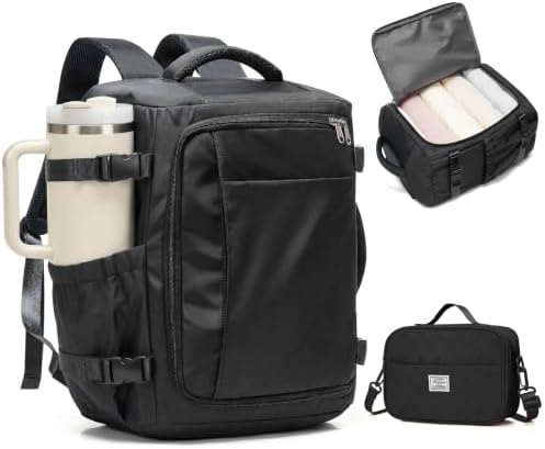suwasp Travel Backpack with Toiletry Bag Set for Women Men,Ryanair Backpack 40x30x20CM Airline Approved Personal Item Travel Bag, Carry On Backpack Fits 14 Inch Laptop, 180° Opening,Black by suwasp