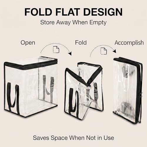 Clear Storage Bins with Lids, Plastic Storage Boxes and Closet Organizers for Under Bed Toy Storage, Foldable Moving Bags for Packing Clothes (Black-8PCS, Small: 12.6 x 9.5 x 9.8 in) - Image 5