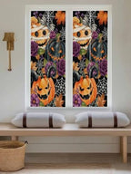 Window Privacy Film Frosted, Pumpkins Halloween Reusable Static Cling Window Tints, Black Horror Purple Floral Heat Control Windows Films for Offices, Balcony, 29.5 x 118 Inches - Image 5