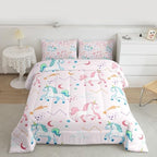 Erosebridal Girls Unicorn Toddler Comforter Set Pink and Blue Unicorns Bedding Set for Kids Child Stars Astrology Comforter Fantasy Girls Room Decor Cartoon Unicorn Horse Quilt Kawaii Bed Set - Image 3