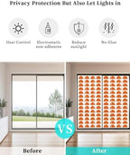 Window Privacy Film Frosted, Orange Boho Static Cling Door Window Covering, Middle Century Geometric Abstract Art UV Blocking Windows Film for Office, Hotel, Bedroom, 29.5 x 78.7 Inches - Image 6