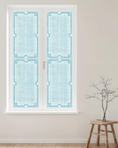 Window Privacy Film Frosted, Mint Green Botanical Reusable Static Cling Window Tints, Vintage Florals Geometric Minimalist Heat Control Windows Films for Offices, Balcony, 29.5 x 118 Inches - Image 2