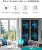 Window Privacy Film Frosted, Night Sky Reusable Static Cling Window Tints, Blue Natural Forest Trees Star River Scenery Heat Control Windows Films for Offices, Balcony, 29.5 x 118 Inches - Image 6