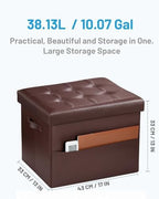 Bsketa Storage Ottoman Bench,17 Inch Folding Leather Foot Rest Stool, Brown - Image 3