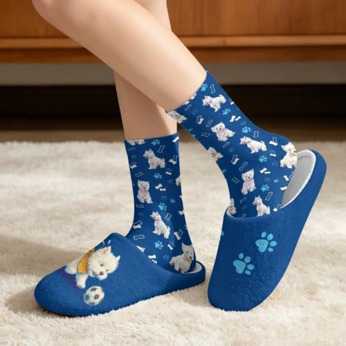 Jeiento Women's Fuzzy Slippers and Sock Set Warm Cozy Memory Foam House Shoes Soft Slip-on Slides Spa Slippers for Hotel - Image 2