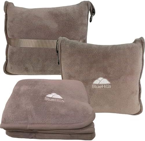 BlueHills Premium Soft Travel Blanket Pillow 2 in 1 Airplane Flight Taupe by BlueHills