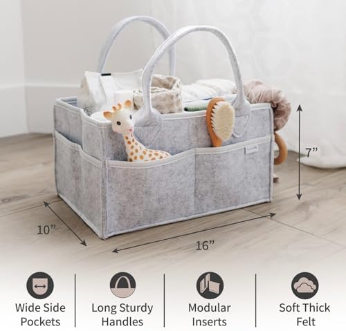 PUTSKA Baby Diaper Caddy Organizer, Felt Nursery Basket, Gray, Extra Large - Image 3